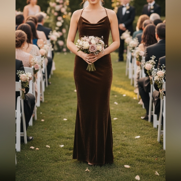 ADELYN RAE ZANA VELVET SLIP DRESS criss cross back  Brown Velvet XL - Picture 1 of 8